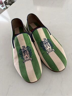 Serrano Green & Cream Striped Men’s Slip-On Loafers